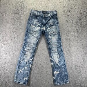 GS-115 Jeans Boys 14 Blue Cotton Denim Straight Leg Faded Distressed Acid-Wash